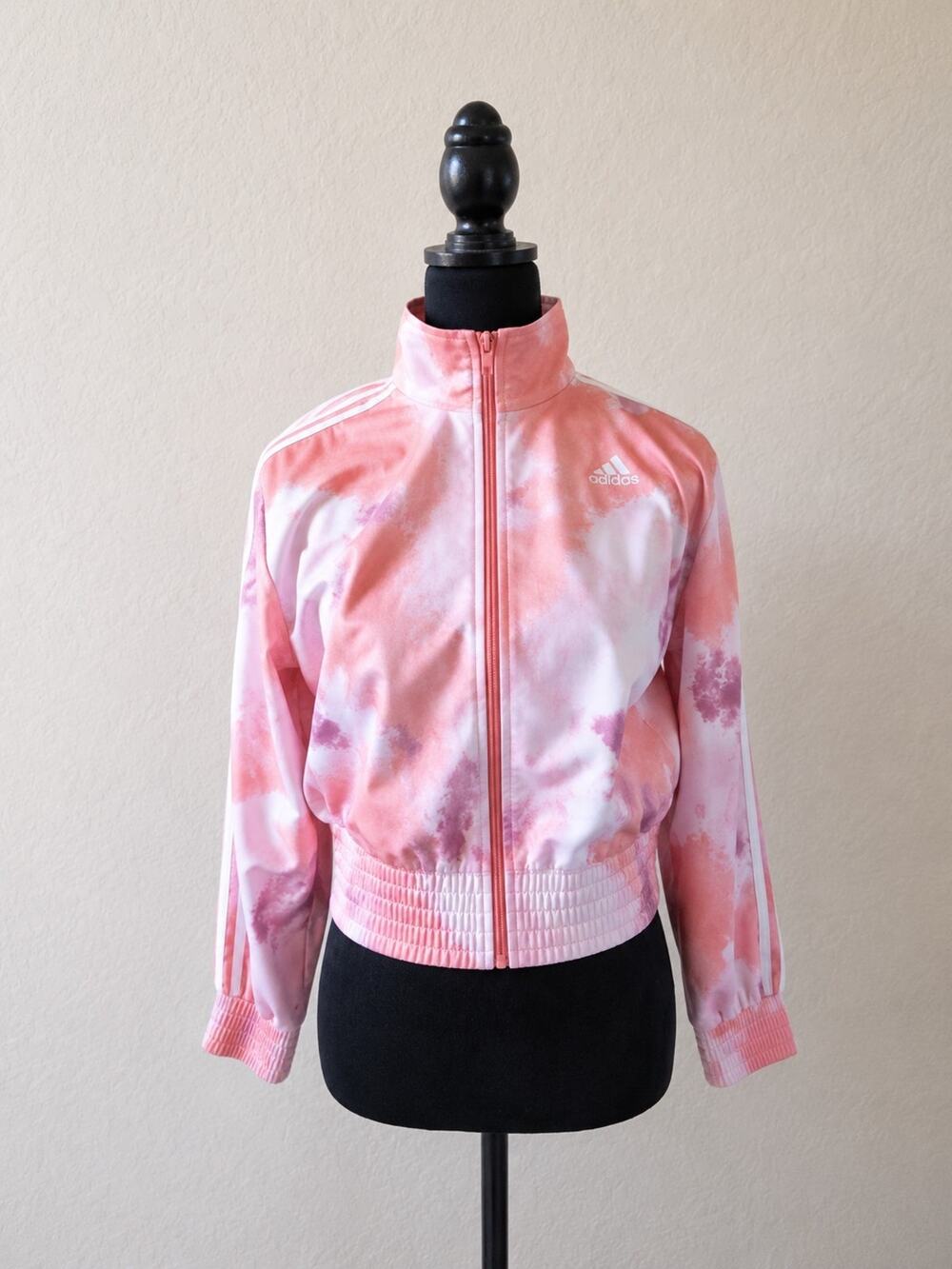 Adidas Tie Dye Track Jacket Youth XL Pink Full Zip 3 Stripe Athleisure Logo